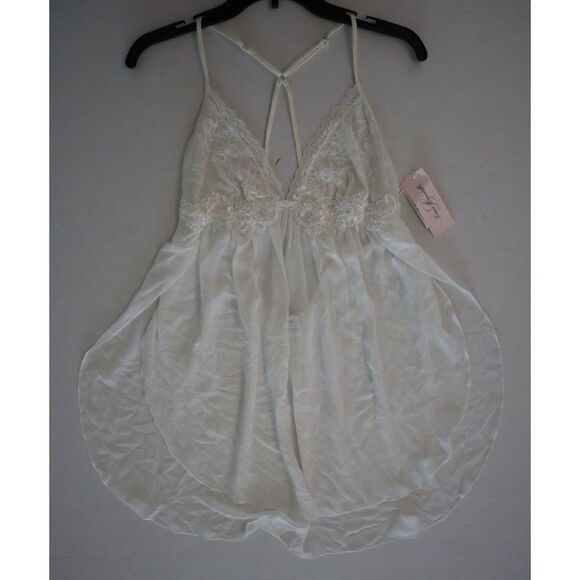 Linea Donatella Womens Sz L Ivory Juliet Lace-Trimmed Chemise Lingerie Nightgown - Picture 10 of 13